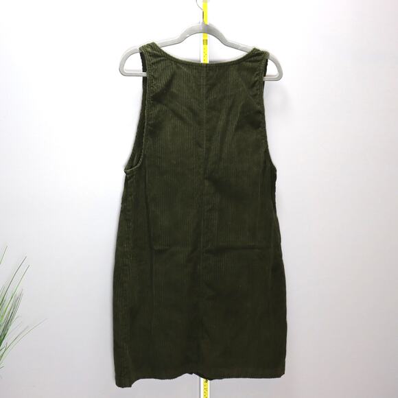 Erika Olive Corduroy Button Front Jumper Dress Pockets Size M - Picture 2 of 4